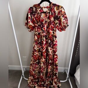 SEZANE Red and Cream Abstract Maxi Dress